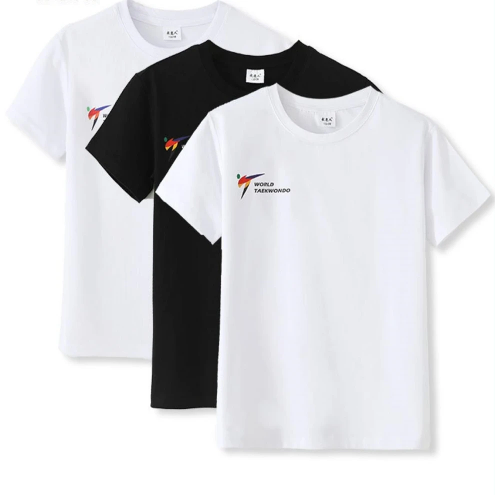 Uniforme de Entrenamiento de Taekwondo ITF, Camiseta de Manga Corta para Hombre y Mujer, de Secado Rápido, Absorbente de Sudor, Cuello Redondo, Uniforme para Clases de Artes Marciales con Impresión Personalizable, Uniforme para Equipos de Karate