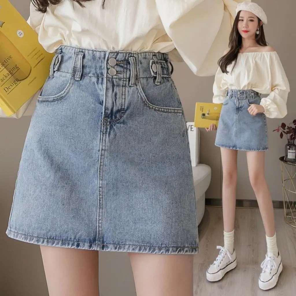

Women's Denim Skirt High Waist A-Line Short Spring Summer Korean Style Trendy Slimming Student Skirt