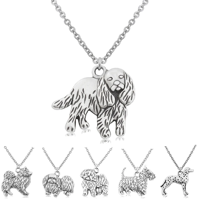 Vintage Cavalier King Charles Spaniel&Dalmatian Pendant Charms Long Chain Necklace Dog Necklaces For Women Men Choker Jewelry