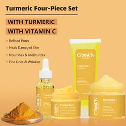 Turmeric Skincare Set Kit with Hyaluronic Acid and Vitamin C for Face Cleansing and Wrinkle Reduction - Natural Beauty Products