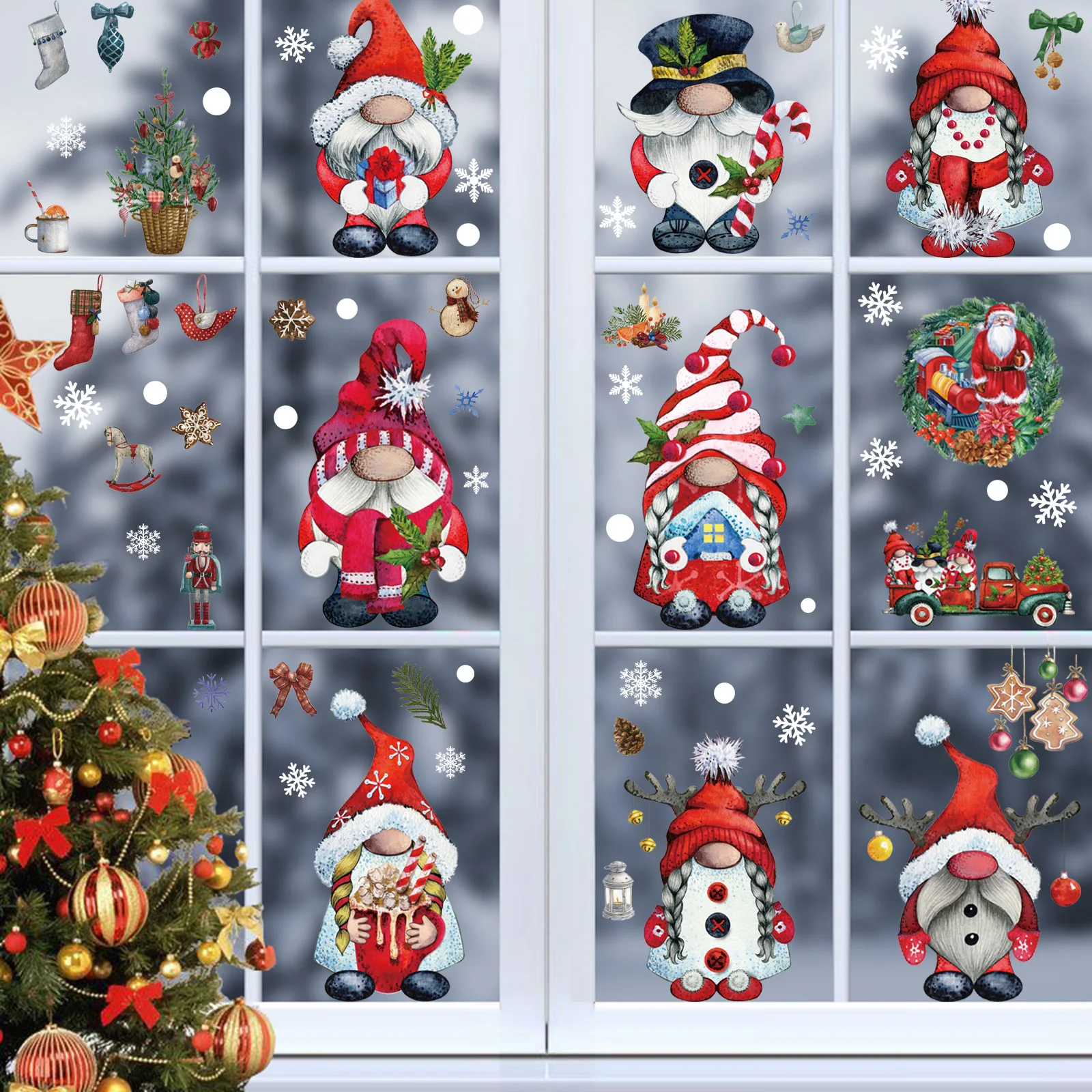 2024 Christmas dwarf static window bedroom living room glass sticker scene layout Santa Claus wall sticker decoration 9 sets