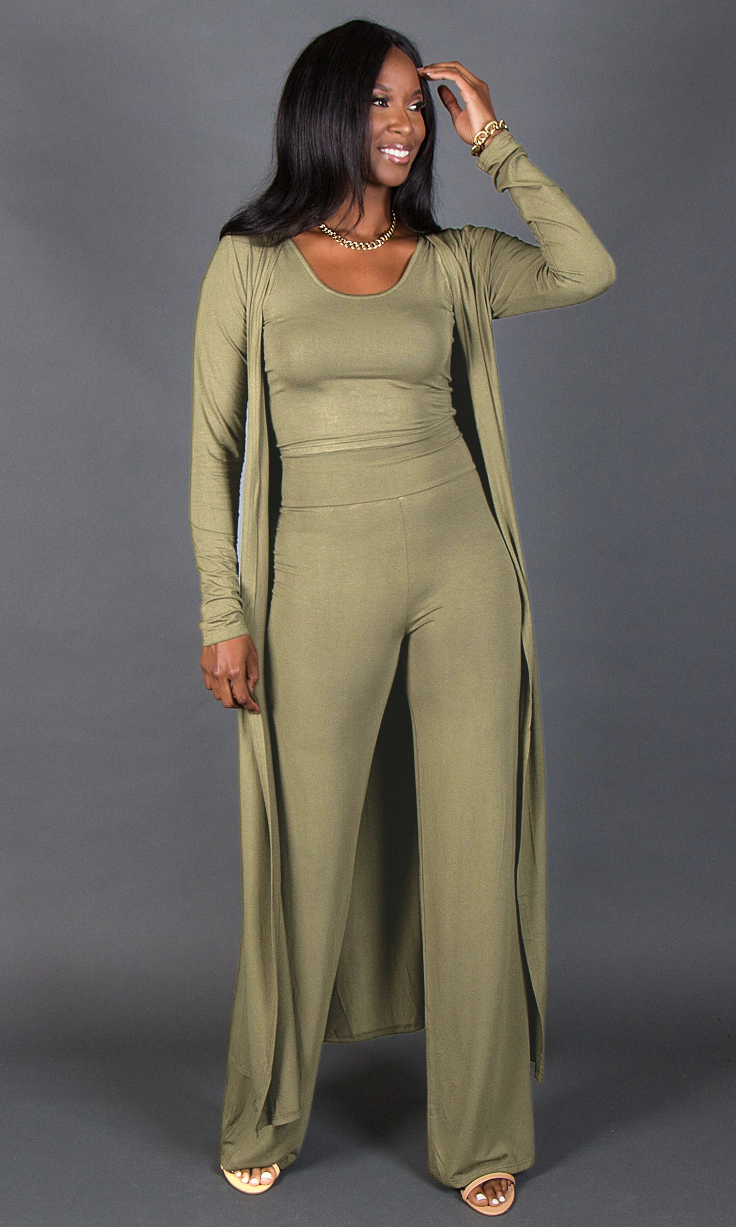 Grande taille-un ensemble trois pièces de manteau longue décontracté, à la mode et pour la maison pour les femmes