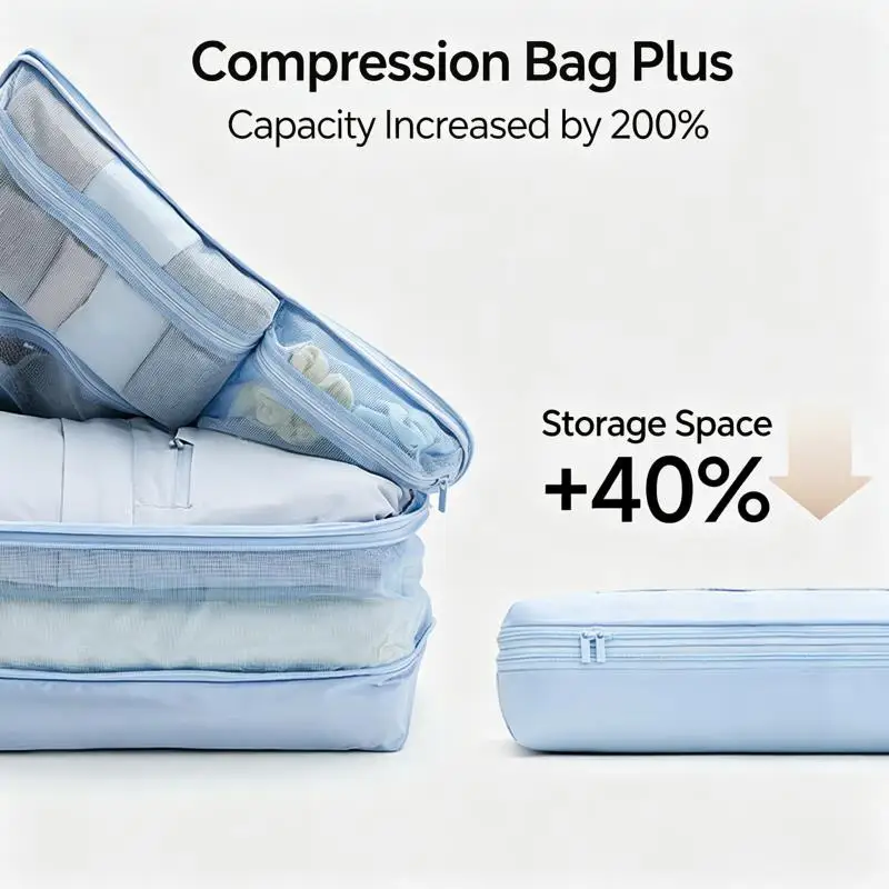Compression Packing Cubes 5-in-1 Travel Luggage Organizer Bag Portable Multi Compartment Clothes Storage Suitcase Accessories