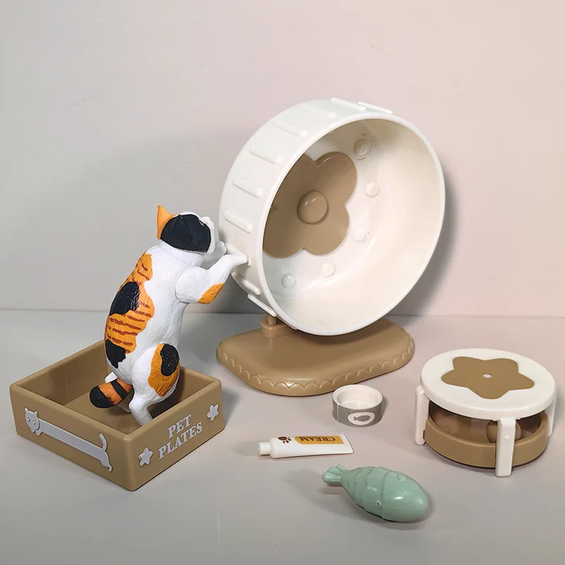 Dollhouse Accessories Cute Mini Pet Kitten Climbing Frame Creative Funny Tease Cat Meow Scene Ornament Model Kids Play House Toy