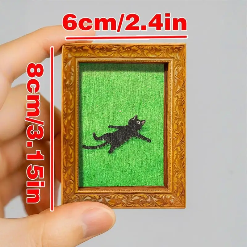 Schwarze Katze, die auf dem Gras liegt, Kühlschrankmagnet, Vintage-Kunstwerk mit Holzrahmen und vollständig magnetischer Rückseite für Küche, Kühlschrank und Heimdekoration – Detail 7