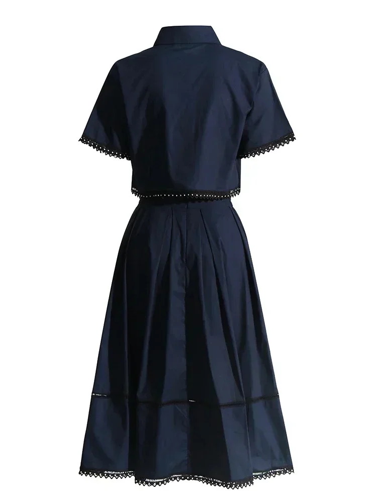 24 Summer Two Piece Sets for Women Lapel Short Sleeve Tops High Waist A Line Skirt Slim Set Female Fashion New Dresses for Women