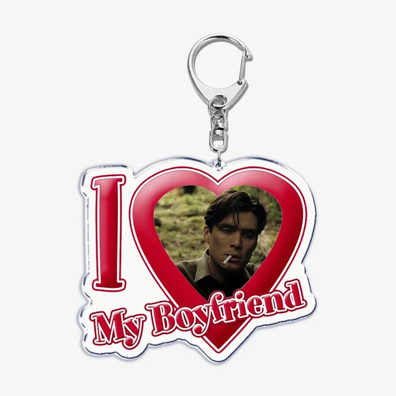 Red Heart I Love My Boyfriend Cillian Murphy Acrylic Key Chain Pendant Bf Oppenheimer Key Ring Keychains for Bag Pendant Gift