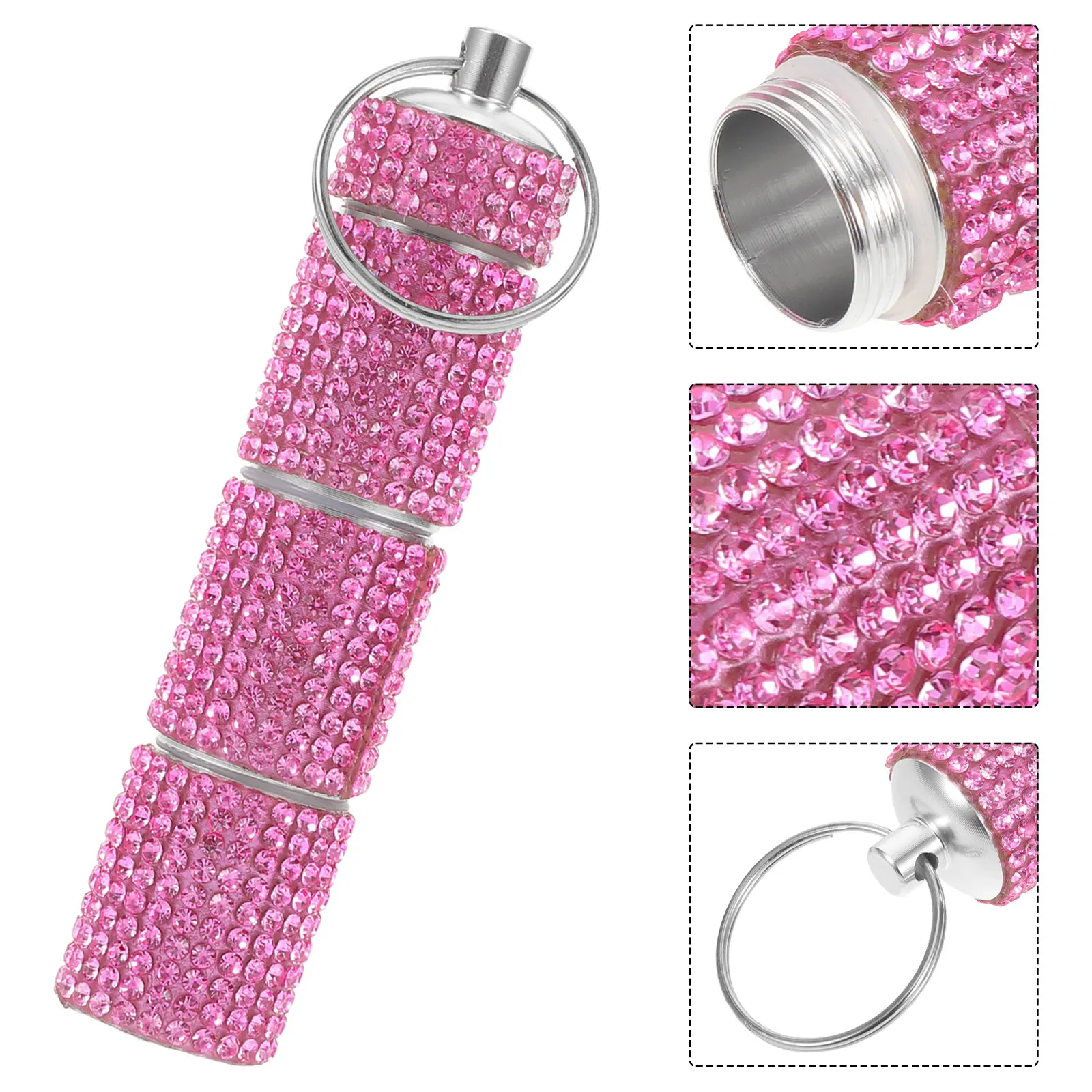 

Sparkling Rhinestone Pill Keychain Holder with 3 Sections Compact Travel Pill Case Portable Medicine Organizer for Daily Outdoor