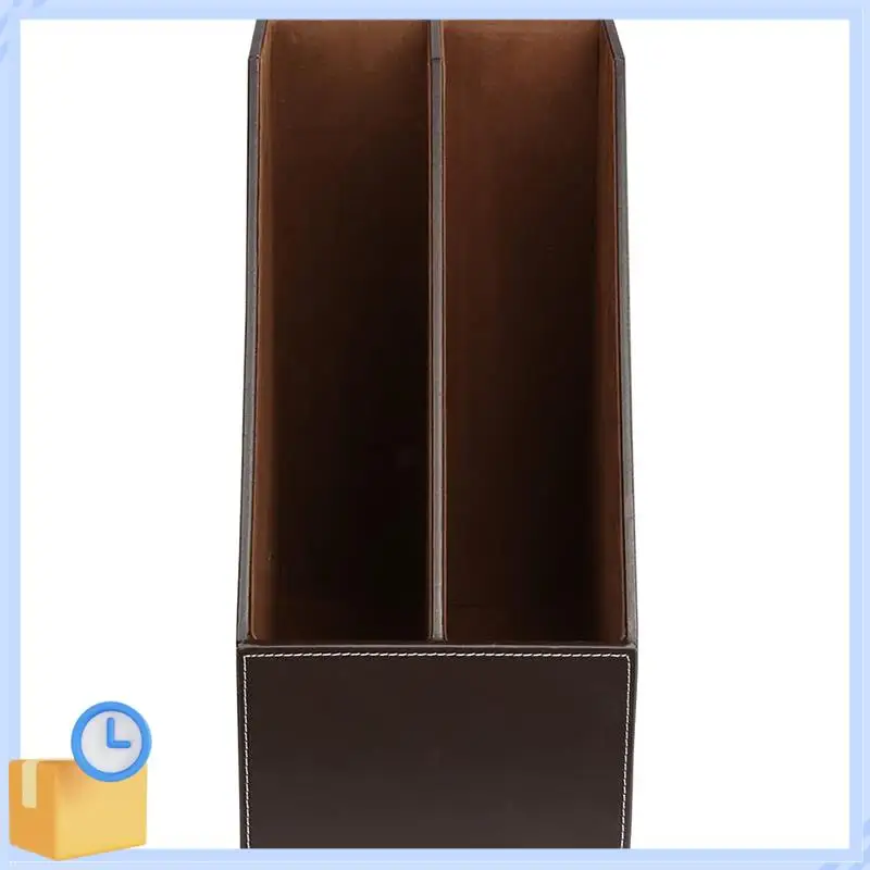 

Popular PU Leather Desktop File Folder Organizer And Document File Stand Journals Magazine Holder Rack 2 Slots