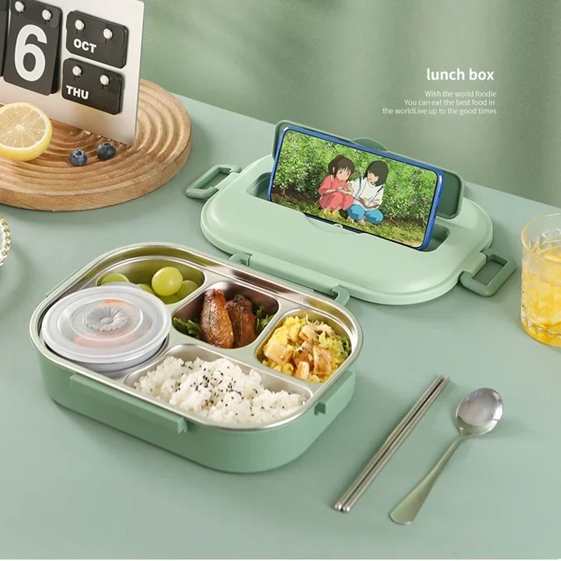 

Portable 304 Stainless Steel Lunch Box with Spoons and Chopsticks Kids Students Food Container Bento Box Kitchen Tableware