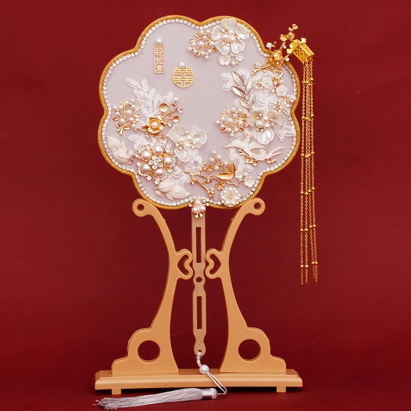 Bride Hand Fan Antique Curved Group Fan Country Wedding Chinese Fan Married Handmade Wedding Gift Happy Desk Decoration