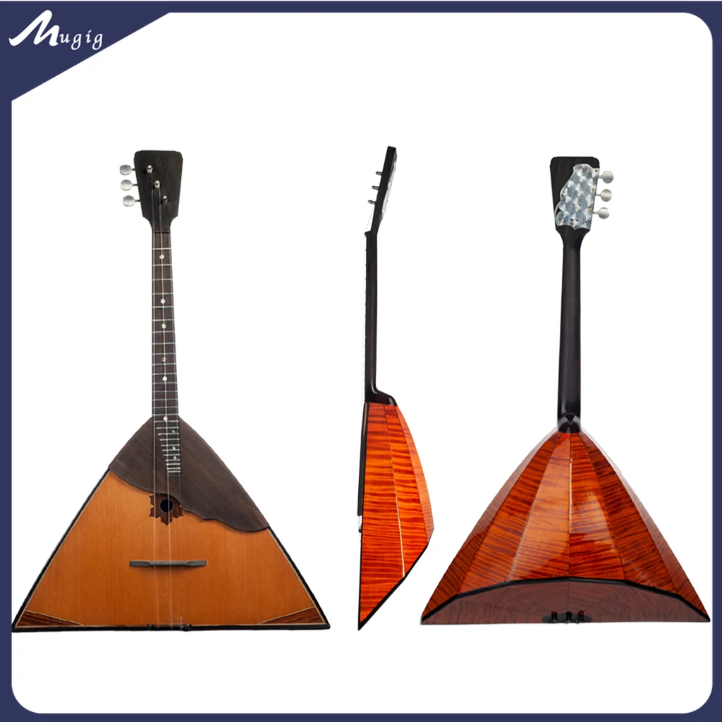 Mugig Handmade Russian Traditional Folk Instrument Balalaika Balalaika Spruce Triangular Shape 3 Strings Ebony Flamed Maple Back