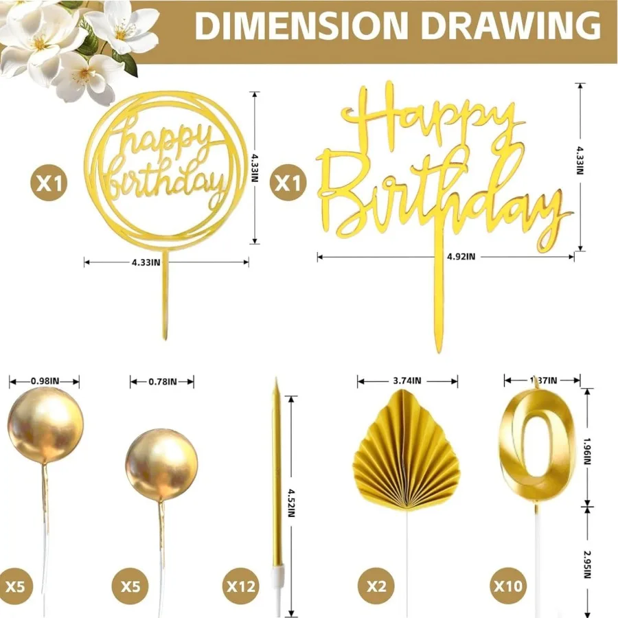 شموع عيد ميلاد ذهبية، شمعة عيد ميلاد سعيد للكعك، شموع عيد الميلاد، أرقام شموع عيد الميلاد، ديكور كعكة DIY للرجال والنساء #3