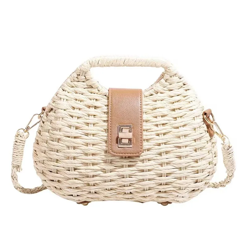 Fashion Straw Shell Women Handbags Woven Box Shoulder Crossbody Bags Handmade Summer Beach Bag Small Purses Vacation 2024