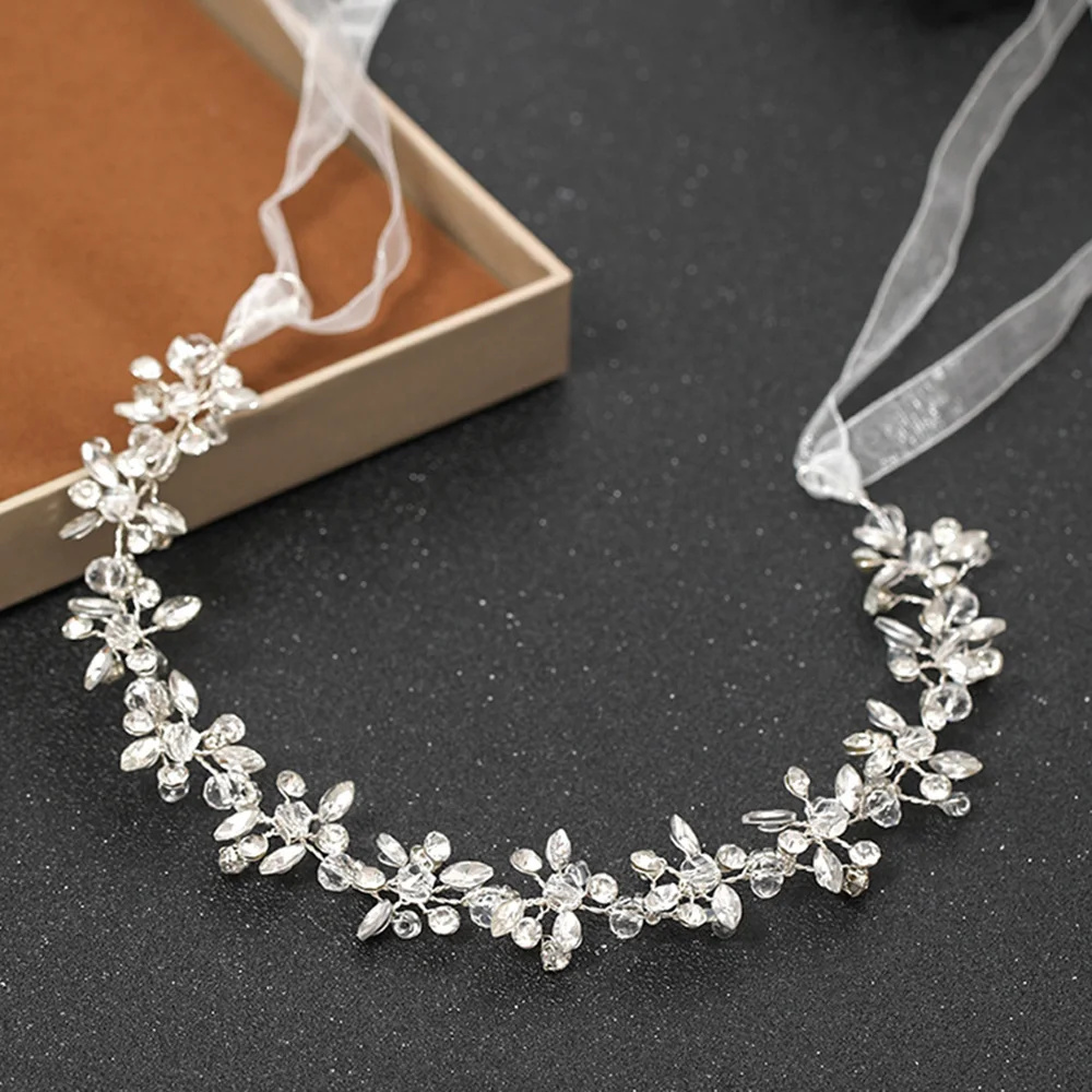 Handmade White Rhinestone Headband Temperament Stable Rhinestone Headgear for Birthday Stage Party