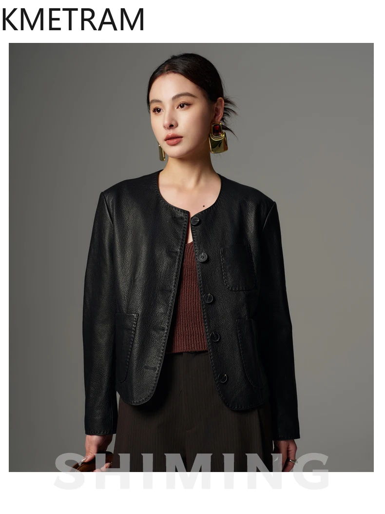 Giacca in vera pelle Donna Vera pelle di capra Giacche corte Alta qualità Novità in cappotti neri Primavera Abbigliamento donna 2025 Chaquetas