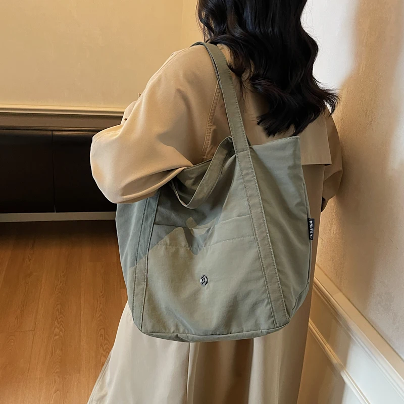 

New Fashion Tote Bag for Women Lightweight Large Capacity Soft Canvas Shoulder Bag Plain Color Casual Commuter Shopping Handbags