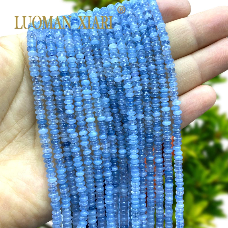 2x4mm Rondelle Aquamarine Chalcedony Natural Stone Loose Abacus Spacer Beads for Jewelry Making DIY Bracelets Charms Accessories