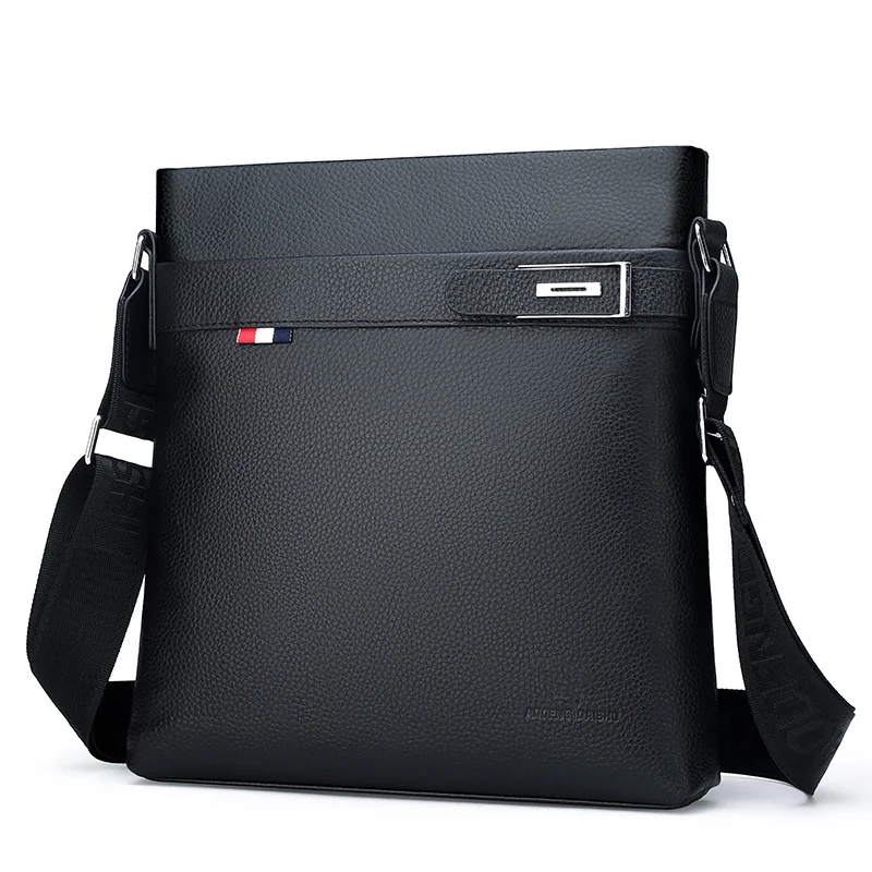 Men's cowhide single shoulder bag solid color casual fashion diagonal shoulder square bag leather new work crossbody bag