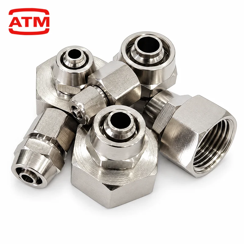 Nickel-Plated Copper Internal Thread Pneumatic Quick Connector 1/8” 1/4” 3/8” 1/2” PT Thread for 4 6 8 10 12 mm Trachea