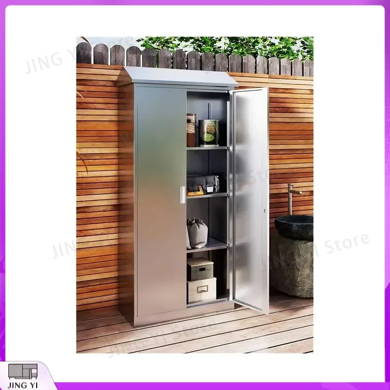 304 Stainless Steel Outdoor Storage Cabinet with Lock Waterproof Sunproof Balcony Cleaning Cabinet Weatherproof Utility