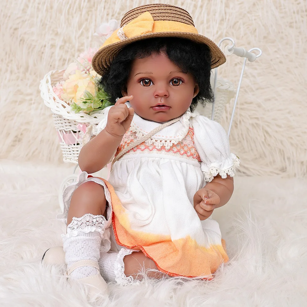 

24-inch Asian African American Black Rebirth Doll Toy Doll Educational Parenting Teaching Aids Simulation Baby Doll