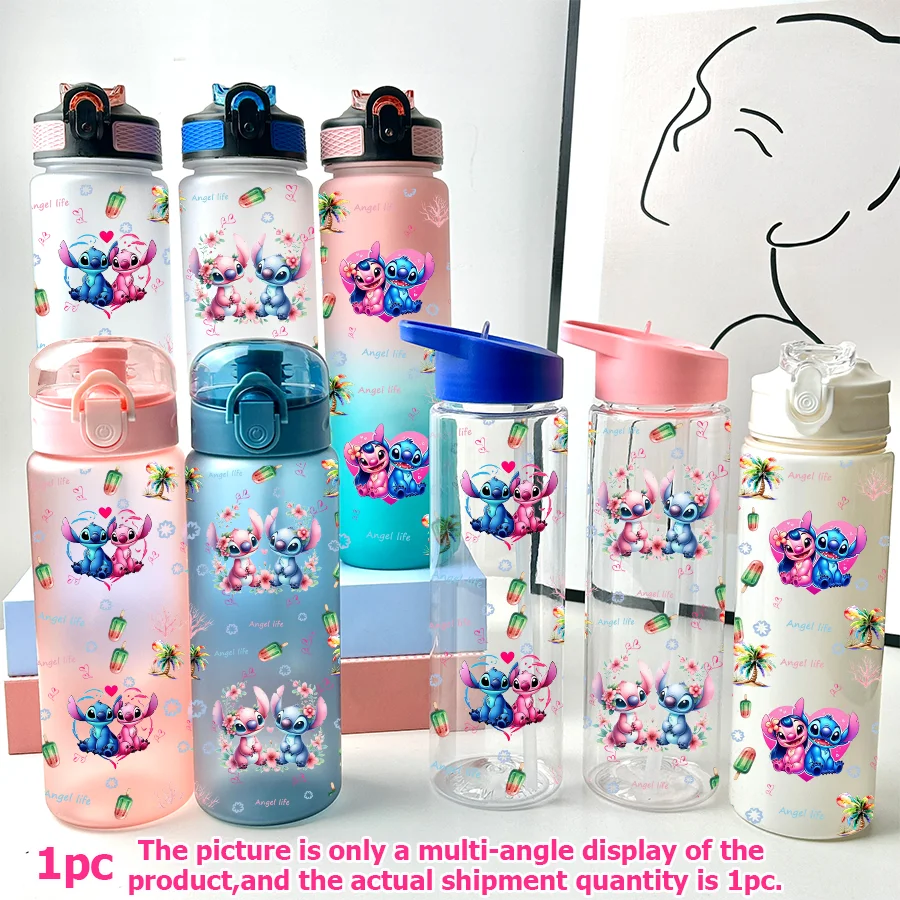 1 قطعة ديزني ستيتش الملاك المطبوعة 23-32 أوقية زجاجة ماء متعددة البلاستيك المحمولة كوب ماء رياضي هدية عيد ميلاد