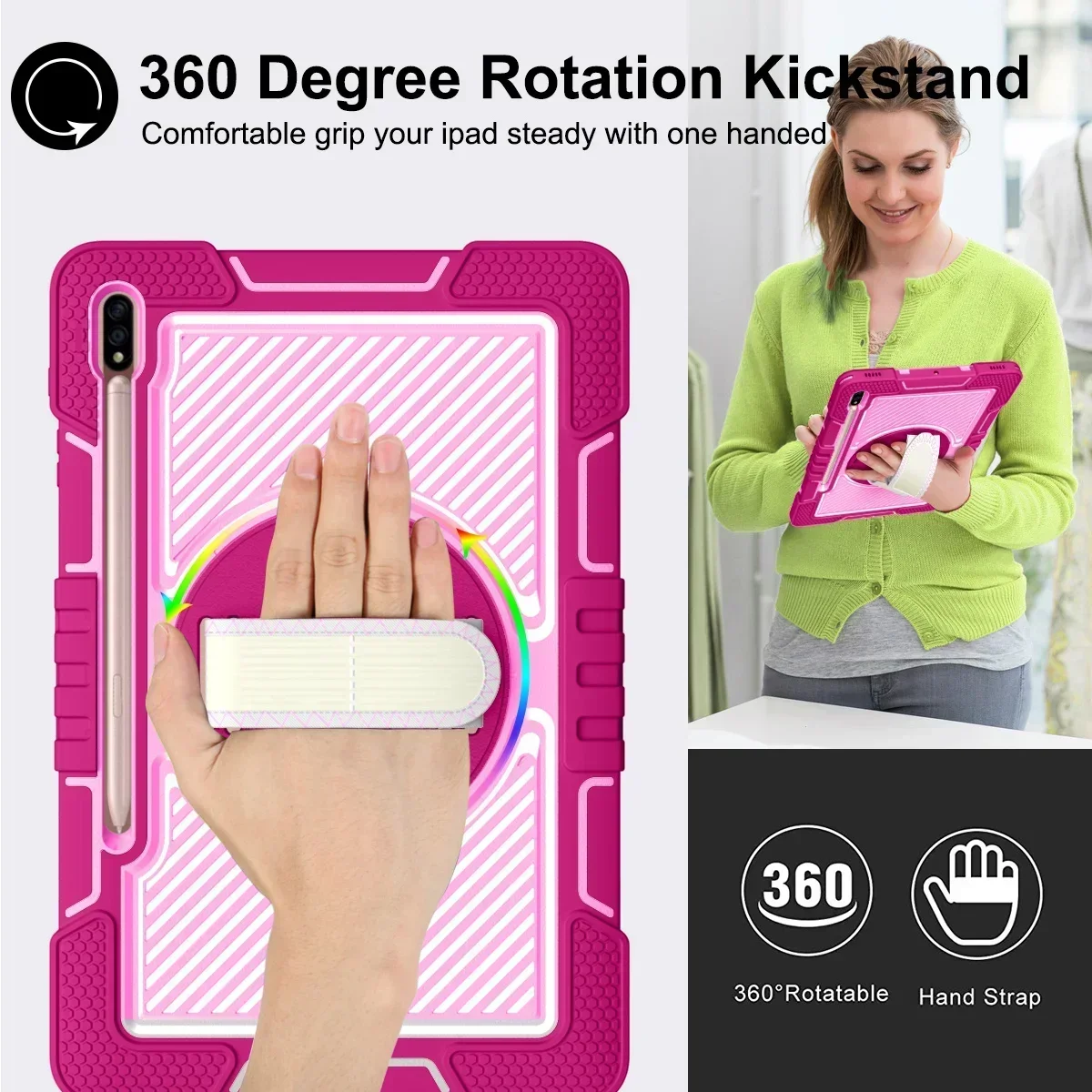 Capa resistente para Samsung Galaxy Tab S7 Plus S7 FE S8 + capa de 12,4 polegadas com suporte embutido, alça de mão e alças de ombro