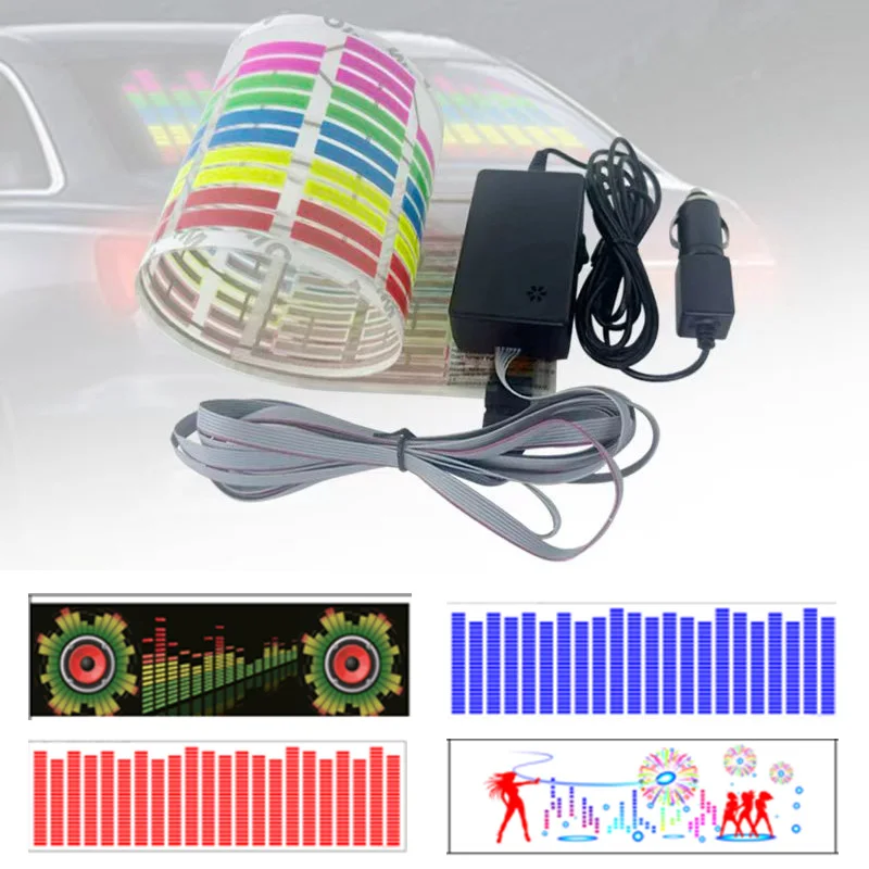 

Светодиодная RGB-подсветка для автомобиля 90X25 с музыкальным ритмом, звукоактивируемым датчиком, эквалайзером, наклейкой на заднее стекло, неоновый светильник, комплект для стайлинга, автомобильные гаджеты