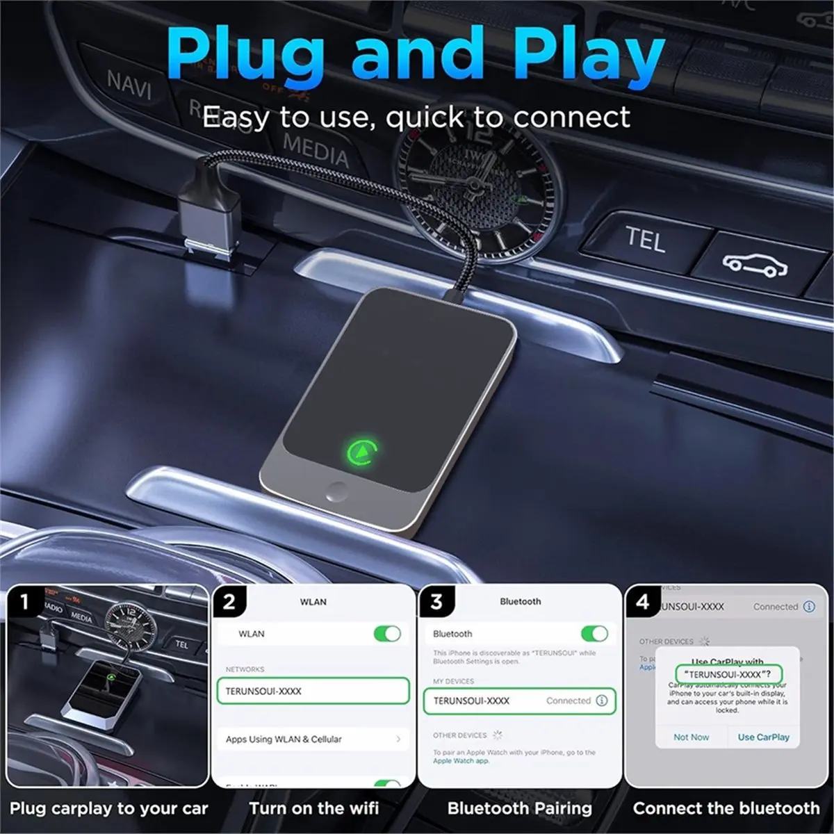 N94R Wireless CarPlay Module Smart Car Box 2-in-1 to Wireless Car Screen Projection Adapter Carplay+Auto
