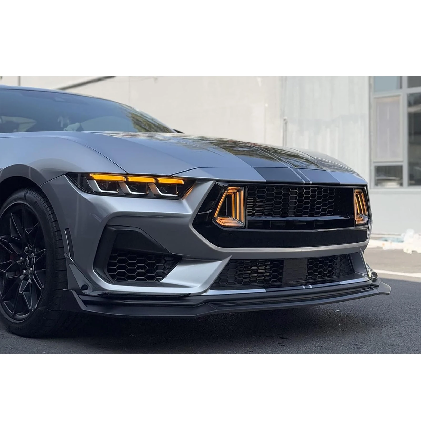 포드 머스탱 S650 GT 에코부스트 2024 2025 자동차 앞 범퍼 립 스포일러 스플리터 무광 유광 블랙 카본 파이버 룩 썸네일 2