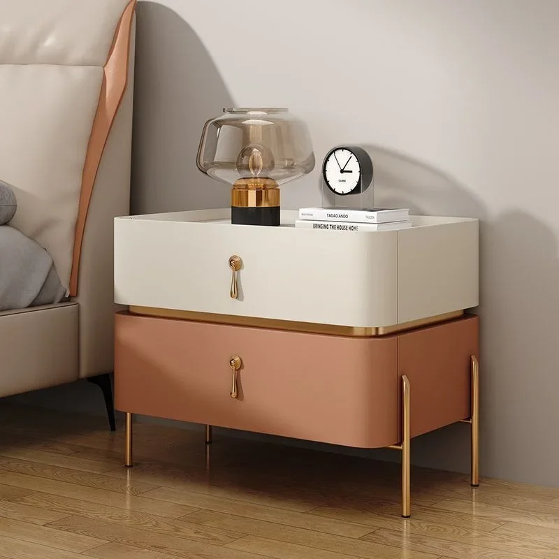 

Fully Equipped High-end Bedside Table Light Luxury Simple Modern Solid Wood Bedside Cabinet Rock Slab Bedroom Leather