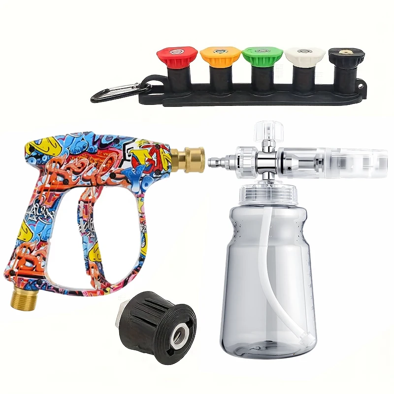 

Alloy Plated Foam Cannon Colored High Pressure 5 Color Nozzles M22-14/15 Adapter 1/4" Quick Connect Compatible with Lavor Bosch
