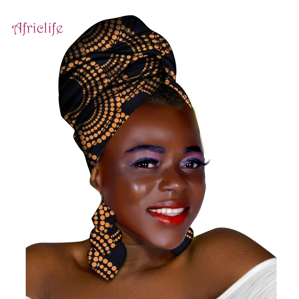 African Head African Earrings Party Accessories Fashion Accessories Head Scarf +2 Earrings Ankara Fabric More Color Wyb646