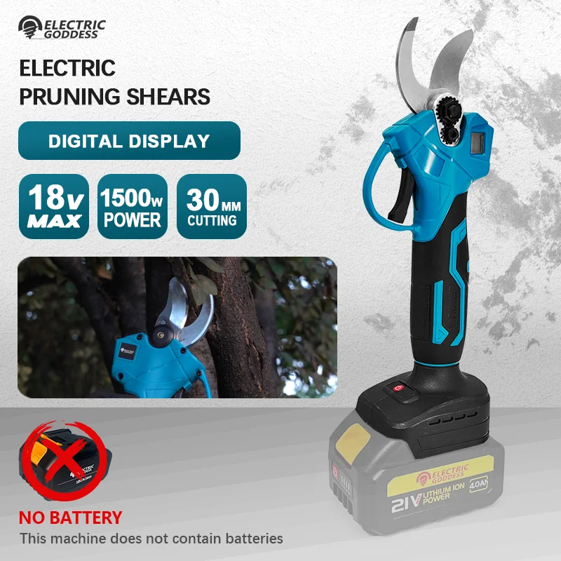 EGOD 1500W Cordless 30mm Gardening Power Scissors Tree Pruning High Power with Digital Display Power Tool Fit Makita 18V Battery