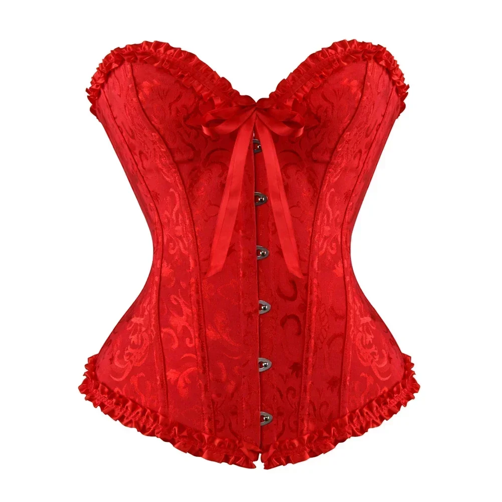Sexy Bustiers And Corsets Floral Lace Tops Shapewear For Women Vintage Corset Gothic Overbust Satin Jacquard Corsets image 6