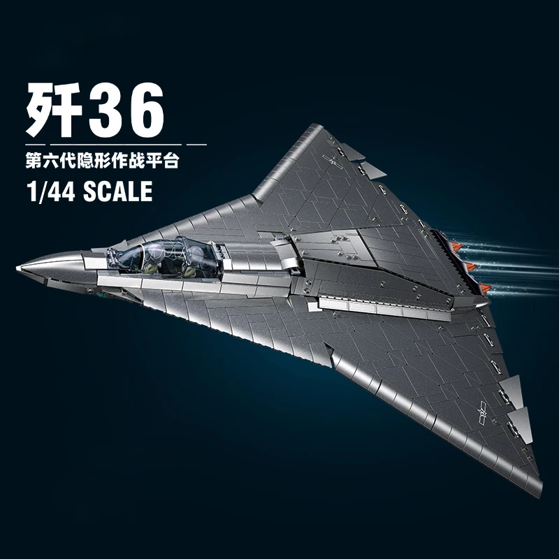Chinese Military 6th Generation Stealth Fighter J-36 Building Blocks Bricks Toys Compatible With LEGO Simulated Metal Coating