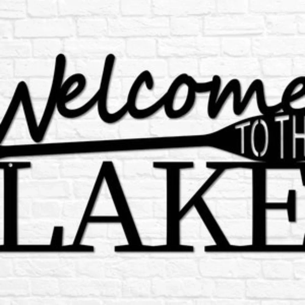 Welcome To Lake Sign Lake House Decor Wall Art Paddle Welcome Canoe Art Pond Coastal Metal Beach Ornament Lakeside Indicator.