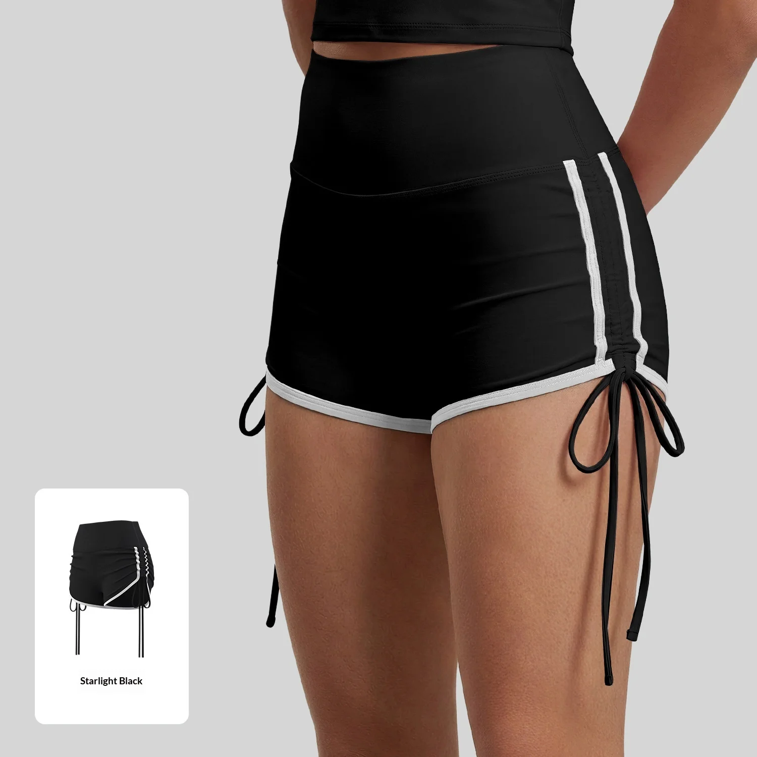 Women High Waisted Drawstring Sports Shorts Contrasting Colors Quick Drying Workout Run Butt Liftt Yoga Fitness Fashion Shorts