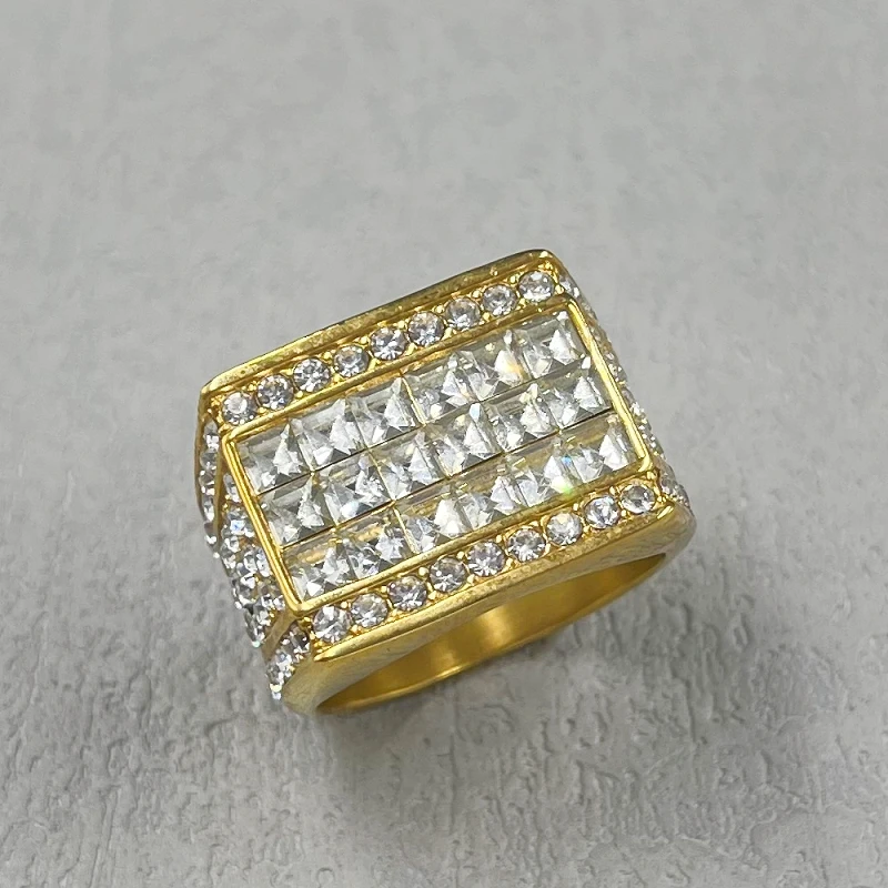 Vintage hip hop gold silver color Ring for men Women with rhinestone Jewelry Fashion Stainless Steel Engagement Wedding