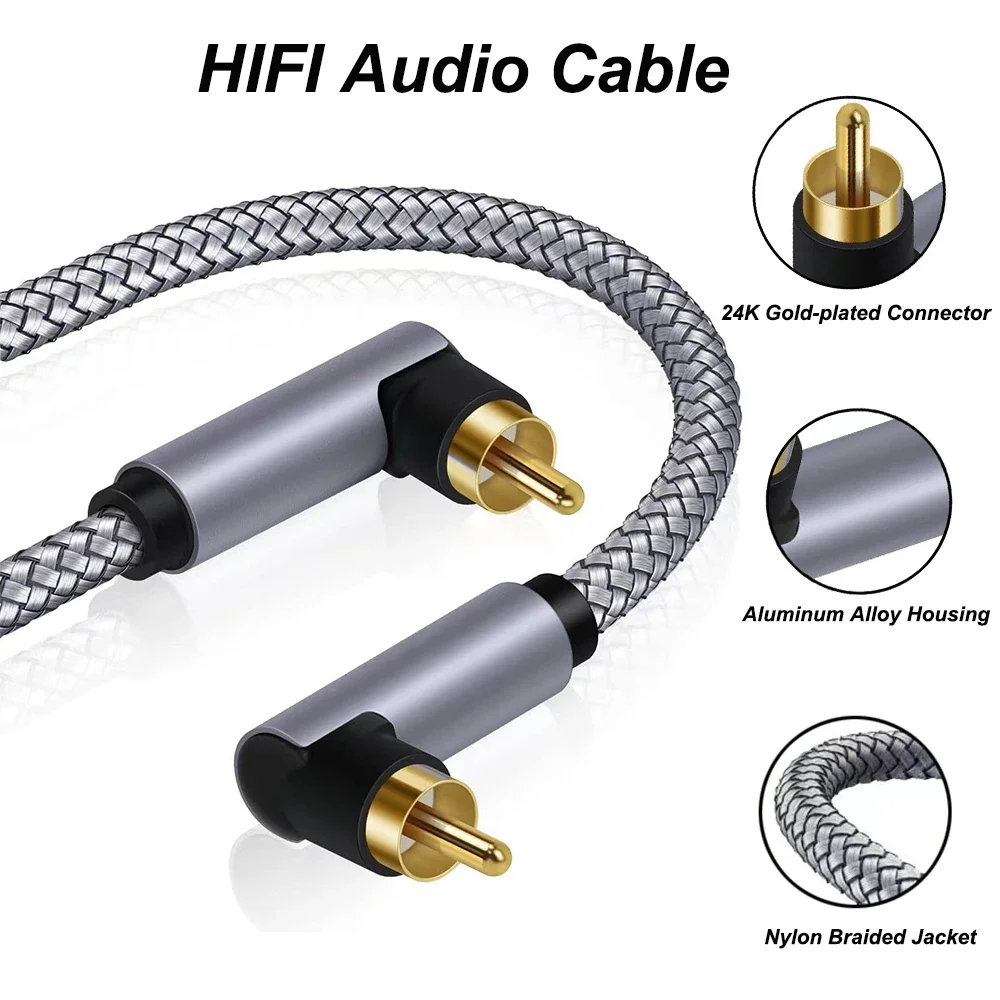 HIFI Audio Cable 90 Degree Gold Plated Digital RCA To  Male Coaxial Amplifer SPDIF Cord For Home Theater HDTV Accessories