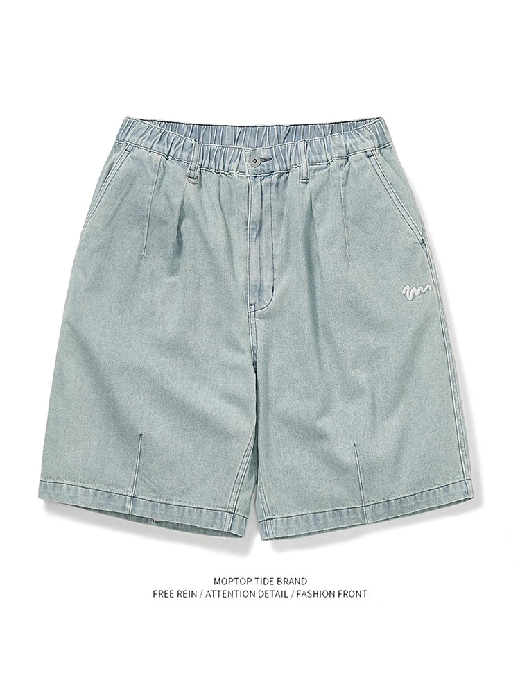 

Повседневная мужская джинсовая одежда с завышенной талией в стиле ретро, длина пять четвертей, свободные прямые джинсы, молодежная трендовая летняя одежда