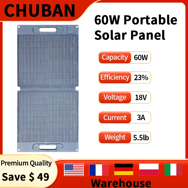 

Солнечная панель 60 Вт, легкая портативная солнечная панель, складная с подставками для автофургонов, кемпинга, путешествий, IP68, водонепроницаемая солнечная панель 100 Вт/200 Вт