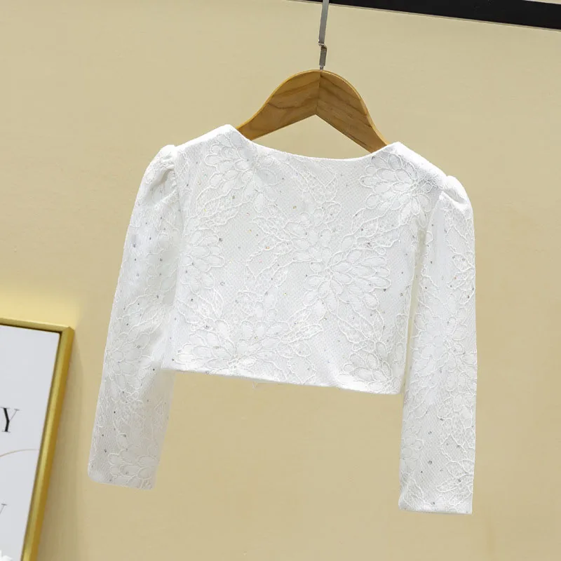 Baby Girls Coat Tops Jackets Lace Embroider Long Sleeve Cape Wedding Party Dress Tops Girls Cloak Shawl Elegant Short Coat 1-10Y