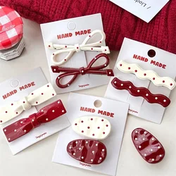 2Pcs/Set Red Dot Bowknot Hair Clips Women Sweet Simple Dot Plastic Bangs Side Hairpins Girls Duck Bill Clips Headwear Barrettes