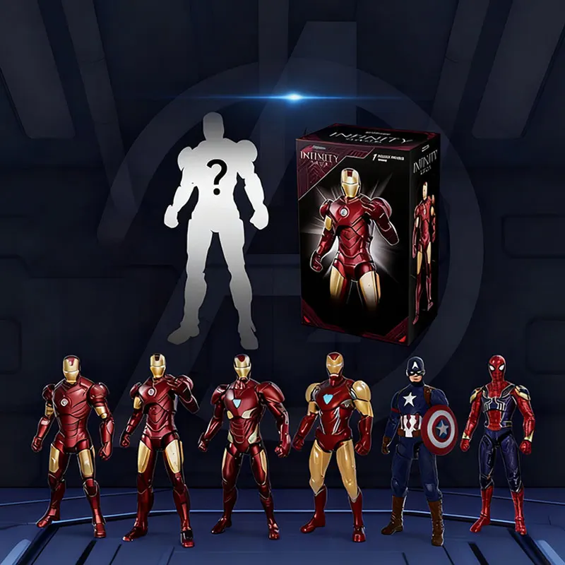 Marvel vingadores caixas cegas brinquedos spiderman anime figuras de ação homem de ferro mk85 mk50 caixas misteriosas estatueta crianças presente natal