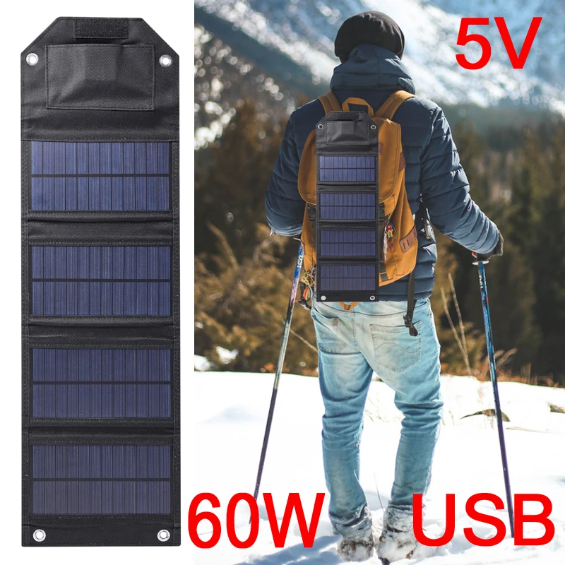 Faltbares Solarpanel 100 W 80 W 60 W Tragbares Solarladegerät Wasserdichte USB-Powerbank für Telefon Outdoor Camping Falttasche Batterie