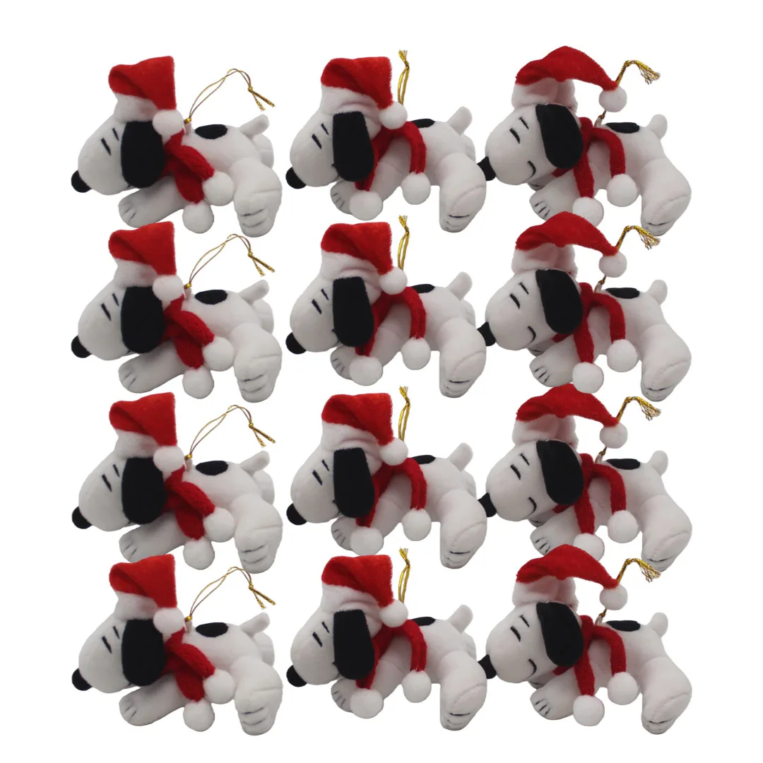 12 pezzi 10 cm arachidi Natale Snoopy giocattoli pendenti in peluche Snoopy di Natale giocattoli ornamentali per albero di Natale