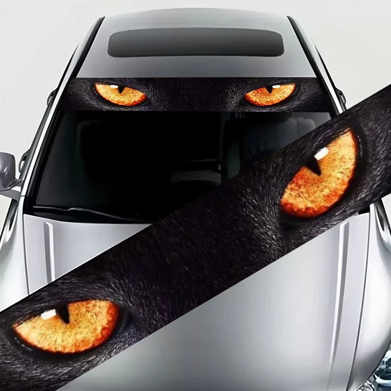 

A car sunshade front block sticker with a blazing orange night cat's eye mysterious wind decorative strip, suitable for car SUV