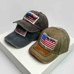 Letter Embroidery Baseball Hats American Vintage Flag Breathable New Unisex Sunshade Versatile Peaked Caps Fashion Distress ins